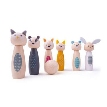 Simply scandi bigjigs toys - kegelspel 'bosdieren' - hout speelgoed - houten kegelspel - 7-delig