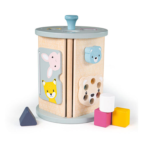 Bigjigs rollende activiteitenbox en vormenstoof van hout, 5dlg.