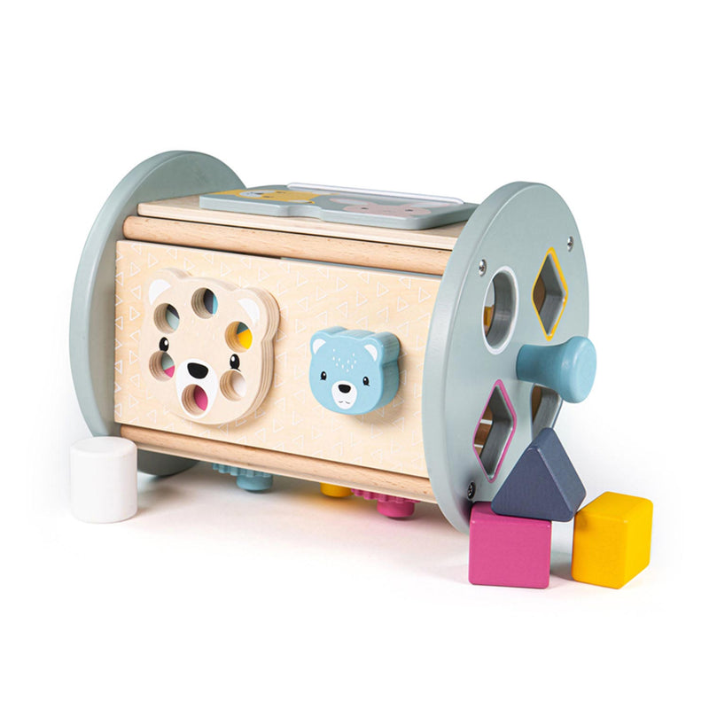 Load image into Gallery viewer, Bigjigs rollende activiteitenbox en vormenstoof van hout, 5dlg.
