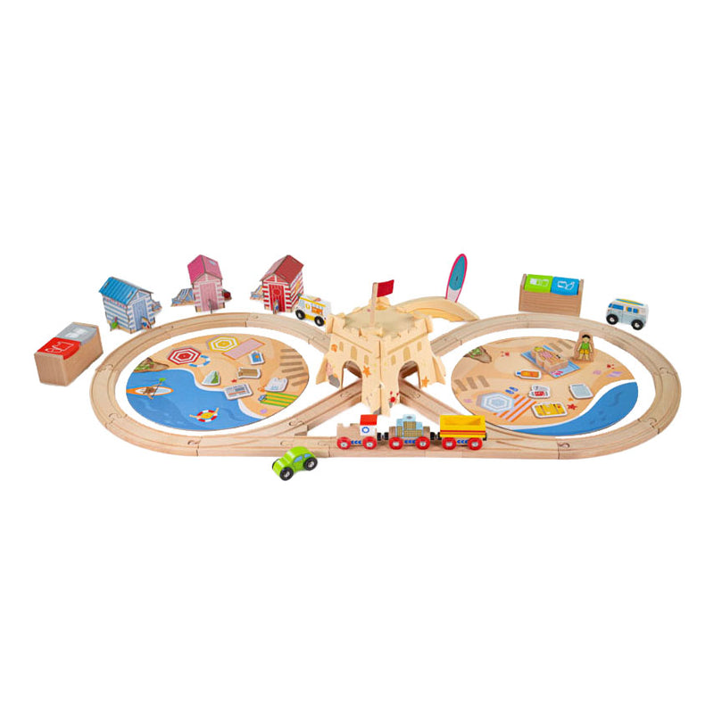 Load image into Gallery viewer, Bigjigs houten treinset zeekust opruimen, 70dlg.
