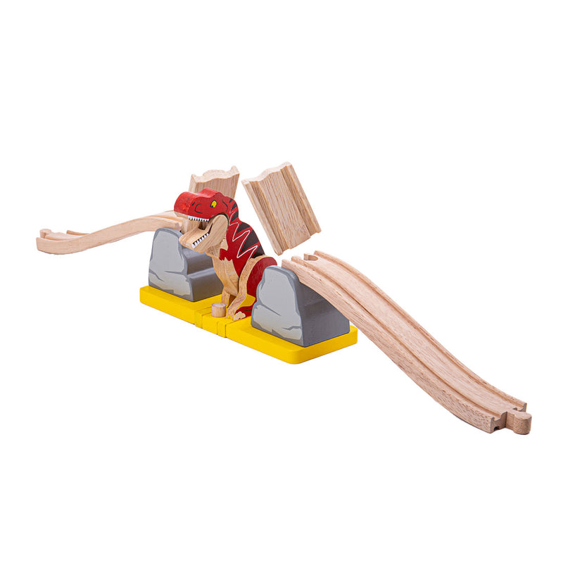 Load image into Gallery viewer, Bigjigs houten rails barstende brug t-rex dino, 7dlg.

