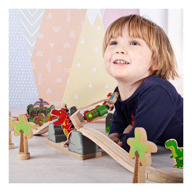 Bigjigs rail t-rex valbrug houten treinbaan - avontuurlijke speelset