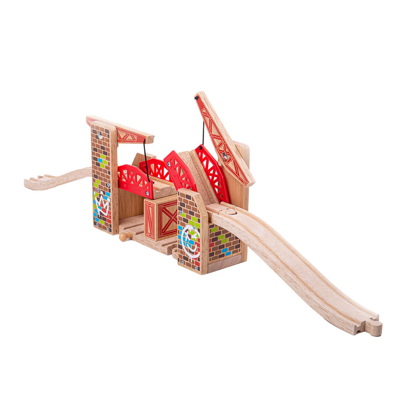 Load image into Gallery viewer, Bigjigs houten rails dubbele liftbrug graffiti
