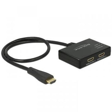 Delock 1x hdmi in > 2x hdmi out hdmi splitter (zwart, 60 centimeter, 4k)