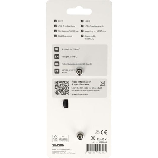 Simson achterlicht aurora x-line c - usb-c oplaadbaar