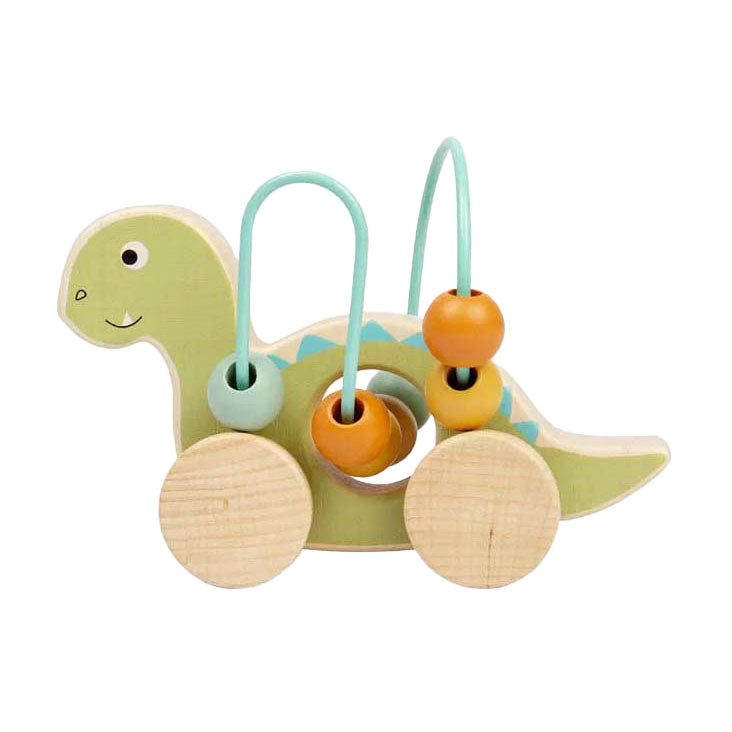 Load image into Gallery viewer, Bigjigs houten duwfiguur diplodocus met kralenframe
