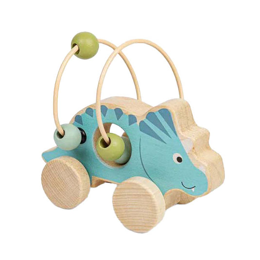 Bigjigs houten duwfiguur triceratops met kralenframe