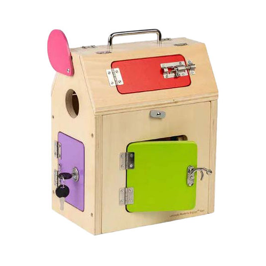 Bigjigs houten huis met sloten en grendels, 5dlg.