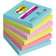 Post-it ® super sticky notes, kleurenset miami, 2x aquawave, 2x neon groen, 1x neon rose, 1x poppy, 76 mm x 76 mm, 90 blaadjes