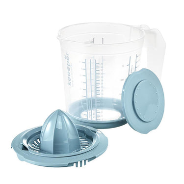 Keeeper kunststof maatbeker anti-slip 1l met deksel en citruspers ã˜14x15cm nordic blue