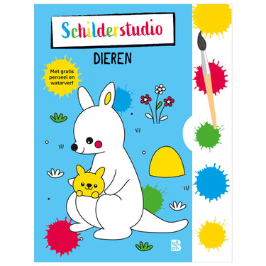 Standaard uitgeverij kleurboek met verfpalet en penseel dieren