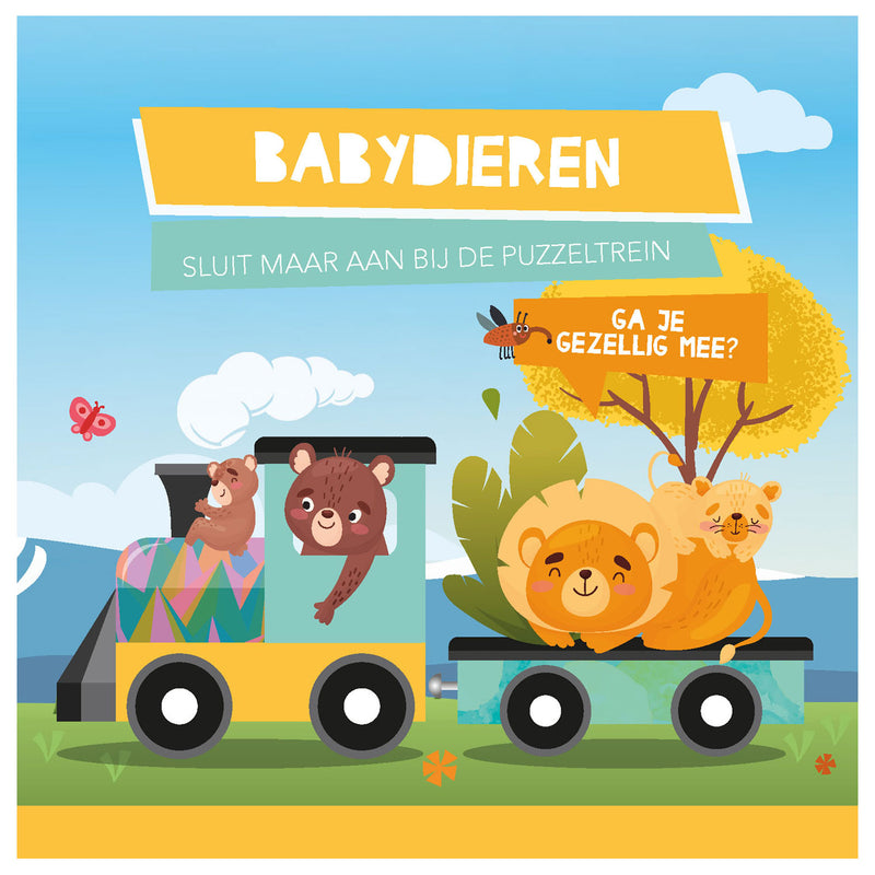 Load image into Gallery viewer, Lantaarn publishers boek en puzzeltrein babydieren
