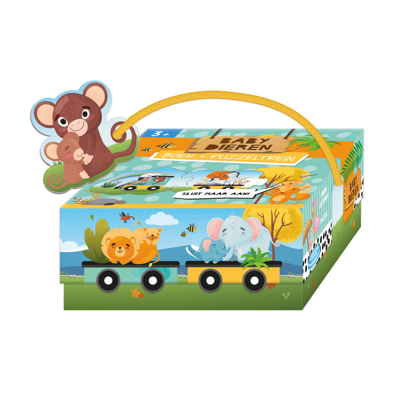 Load image into Gallery viewer, Lantaarn publishers boek en puzzeltrein babydieren
