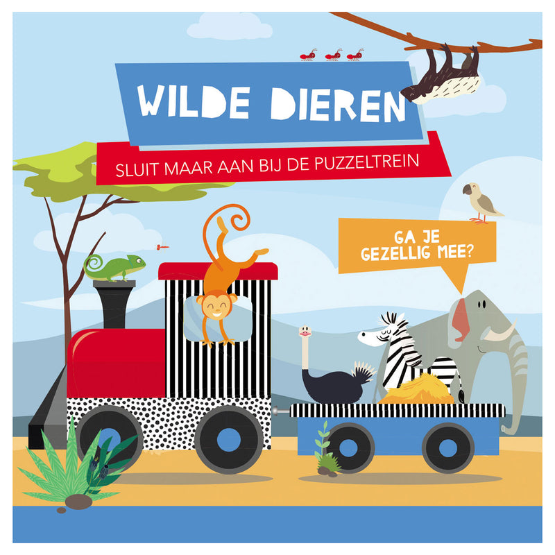 Load image into Gallery viewer, Lantaarn publishers boek en puzzeltrein wilde dieren
