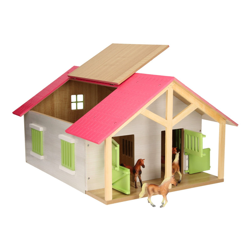 Load image into Gallery viewer, Kids globe paardenstal roze met 2 boxen en berging, 1:24
