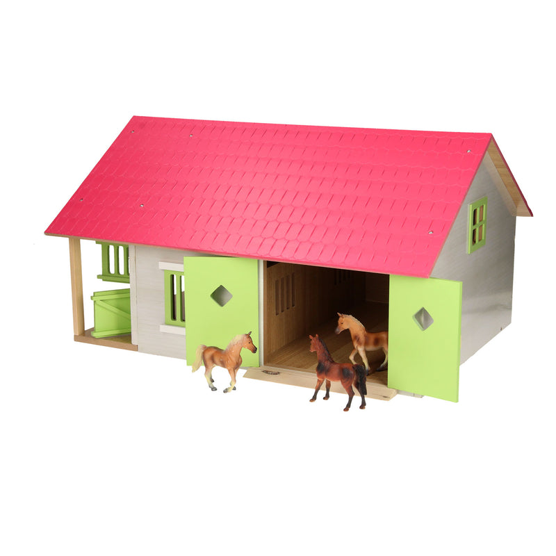 Load image into Gallery viewer, Kids globe paardenstal roze met 2 boxen en berging, 1:24
