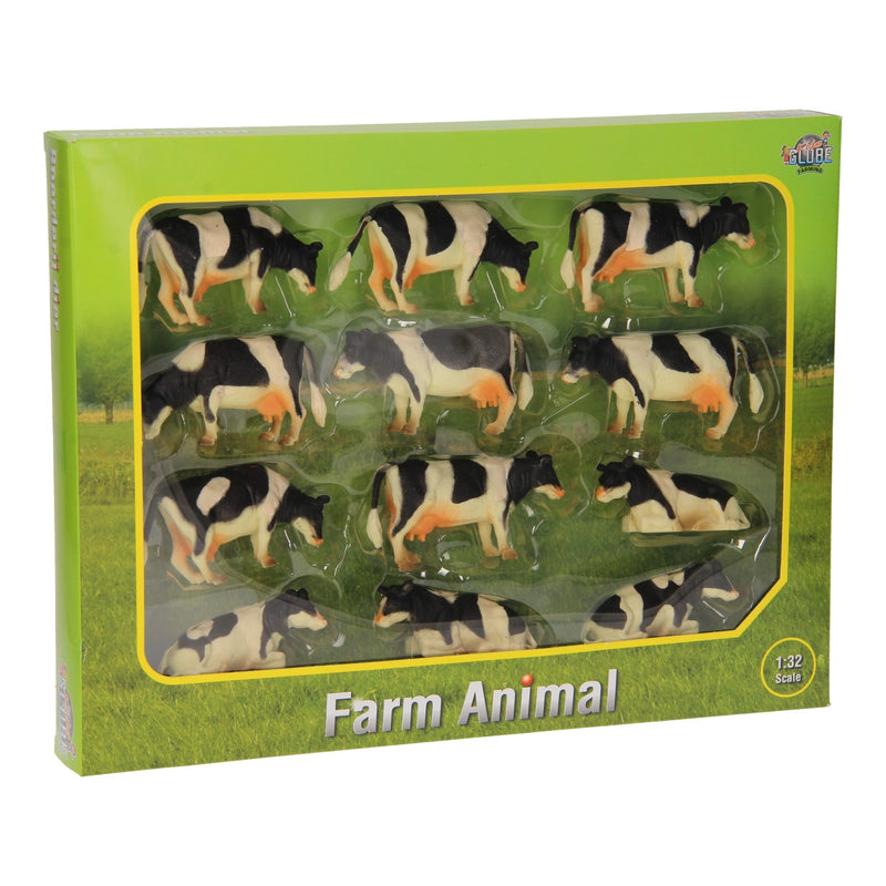 Load image into Gallery viewer, Kids globe koe 1:32 zwart wit liggend staand 12 st
