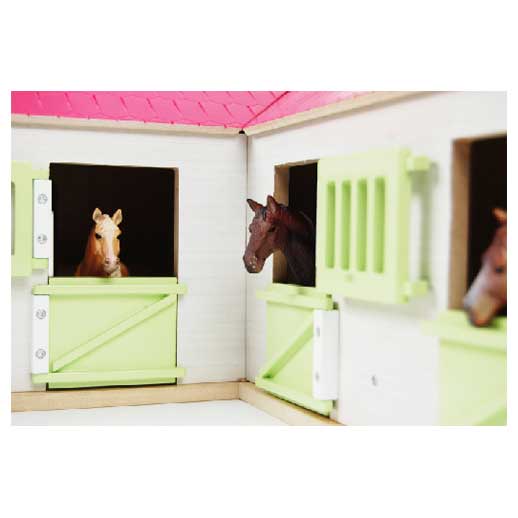 Kids globe paardenhoekstal met 3 boxen en berging roze 1:24