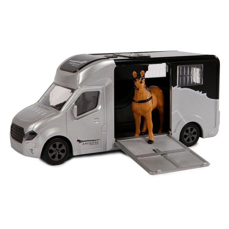 Load image into Gallery viewer, Kids globe die-cast paardentruck met licht en geluid grijs
