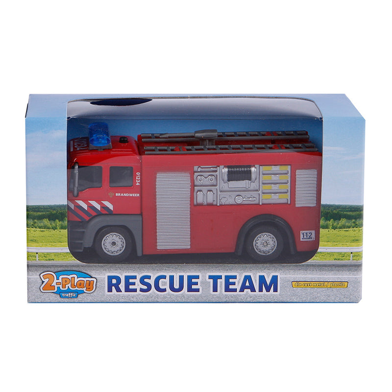 Afbeelding laden in galerijviewer, 2-play brandweer tankauto pull-back met licht en geluid 12 cm rood
