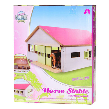 Kids globe paardenstal met 3 boxen en binnenbak 62,5x54x25cm 1:32 roze