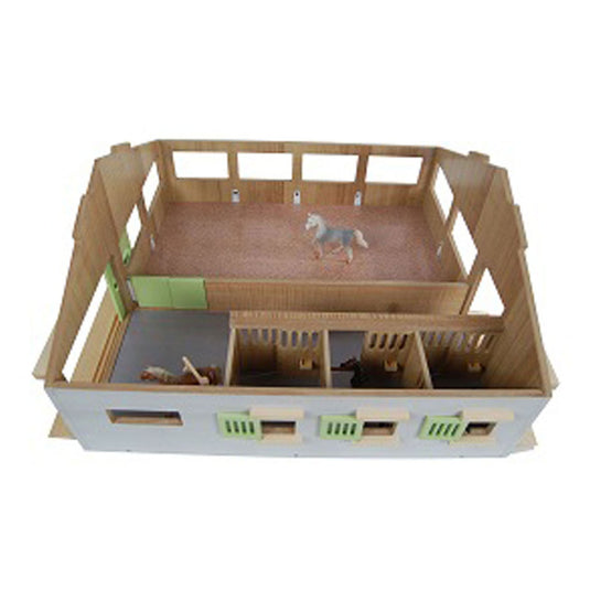 Kids globe paardenstal met 3 boxen en binnenbak 62,5x54x25cm 1:32 roze
