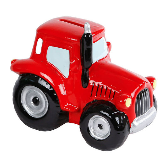 Kids globe spaarpot aardewerk tractor rood