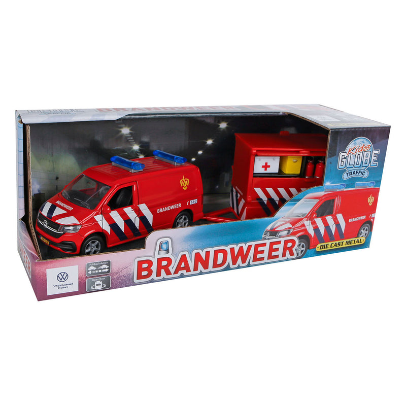 Afbeelding laden in galerijviewer, Kids globe vw transporter brandweer met aanhangwagen
