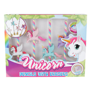Unicorn potlood met gum set 4 stuks en puntenslijper