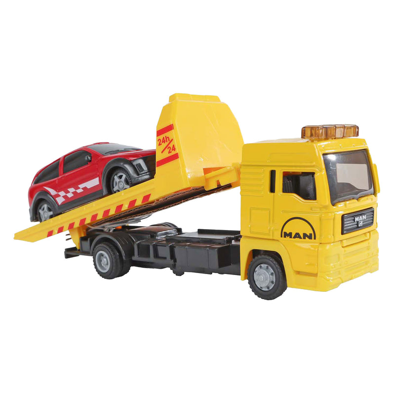 Afbeelding laden in galerijviewer, Kids globe man vrachtwagen bergingswagen met auto, 19cm
