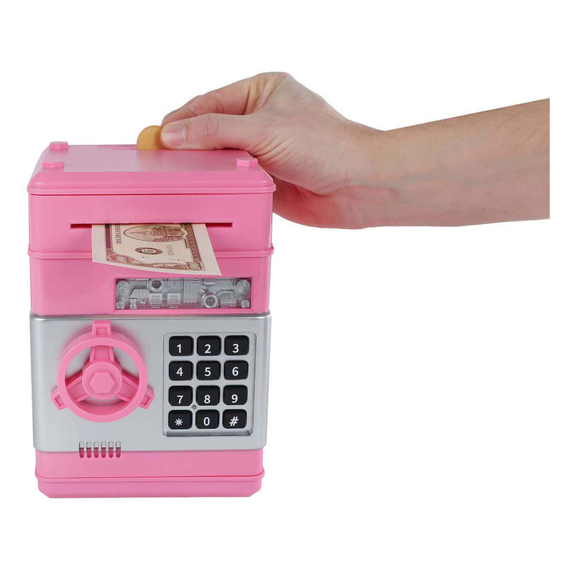 Afbeelding laden in galerijviewer, Van manen geldkluis speelgoed met geheime code roze 19,5cm.
