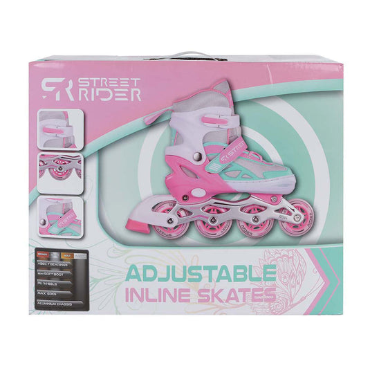 Street rider inline skeelers roze groen verstelbaar, maat 37-40