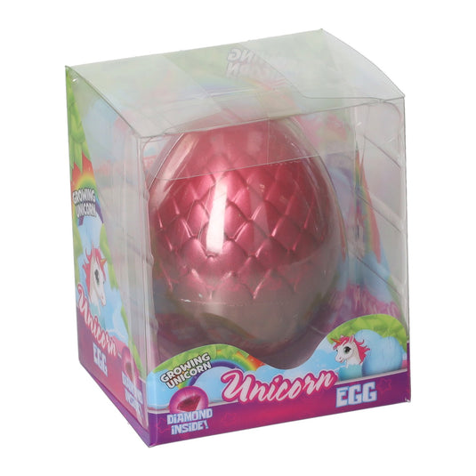 Unicorn ei met groeiende eenhoorn en diamant 8cm 6 assorti