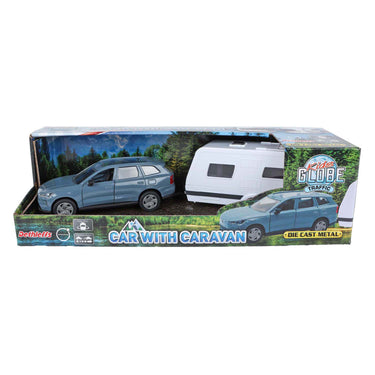 Kids globe volvo ex90 met dethleffs caravan die cast pull back 30cm