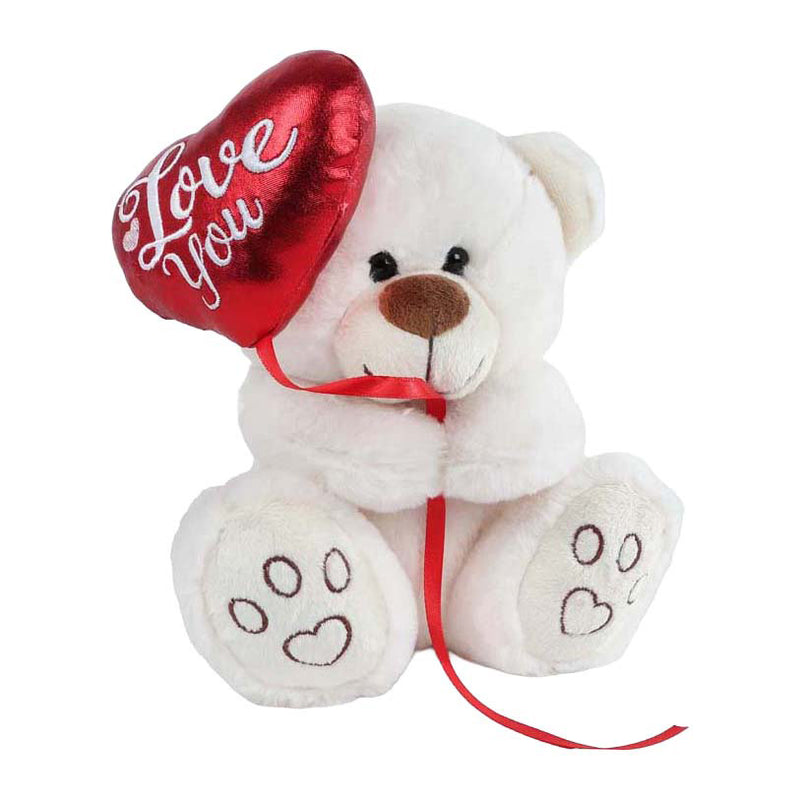 Afbeelding laden in galerijviewer, Take me home beer met ballonhart pluche 20cm (off) white
