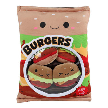 Fluffy menu zak met 4 hamburgers pluche - 40cm