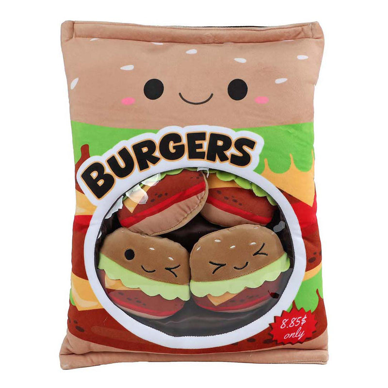 Cargue la imagen en el visor de la galería, Fluffy menu zak met 4 hamburgers pluche - 40cm
