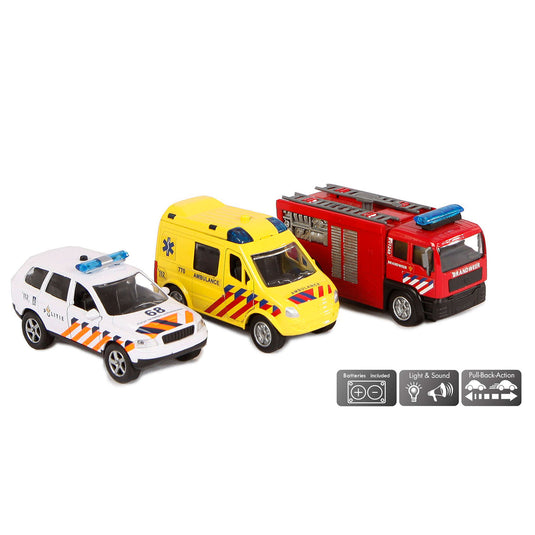2-play die-cast hulpdienst voertuigen nl met licht en geluid