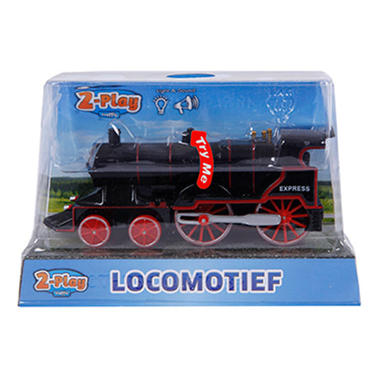 2-play locomotief met licht en geluid pull-back 14 cm zwart