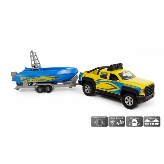 Kids globe terreinwagen met trailer en boot, 29cm