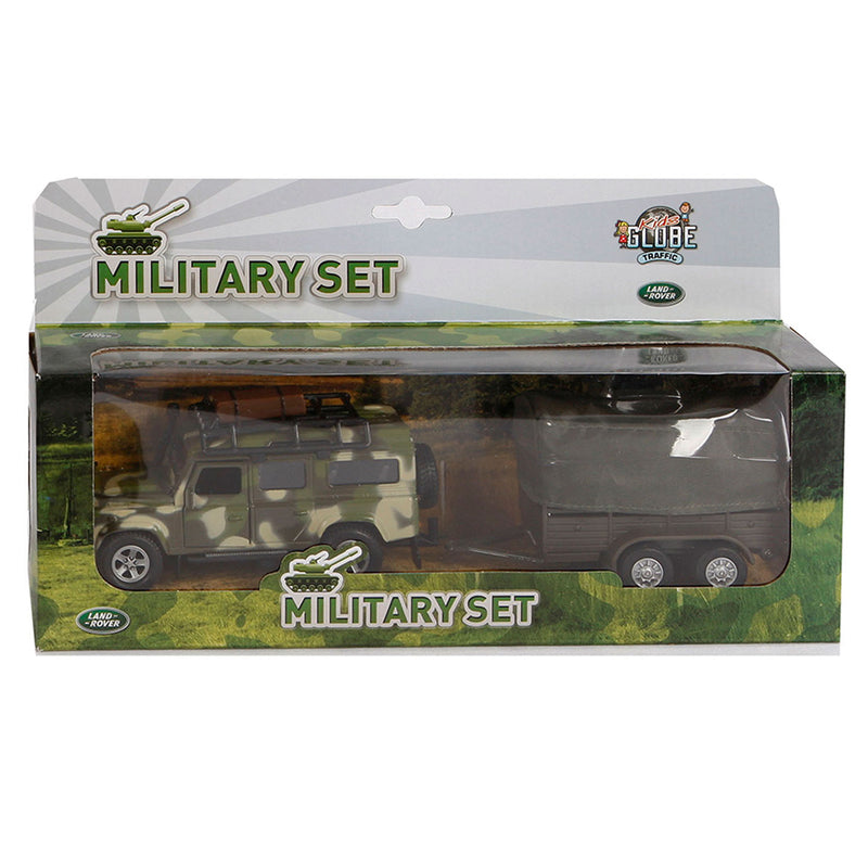 Load image into Gallery viewer, Kids globe land rover met aanhanger military
