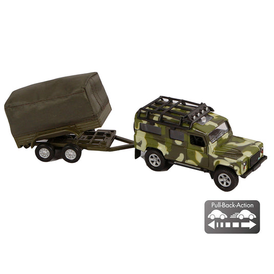 Kids globe land rover met aanhanger military die cast pb 27cm