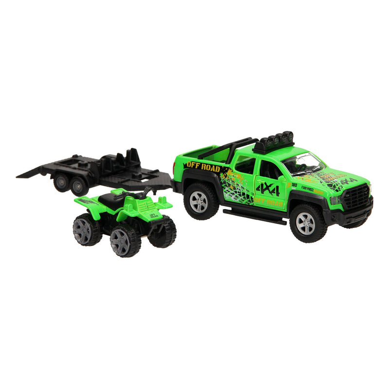 Load image into Gallery viewer, Kids globe terreinwagen met trailer+quad
