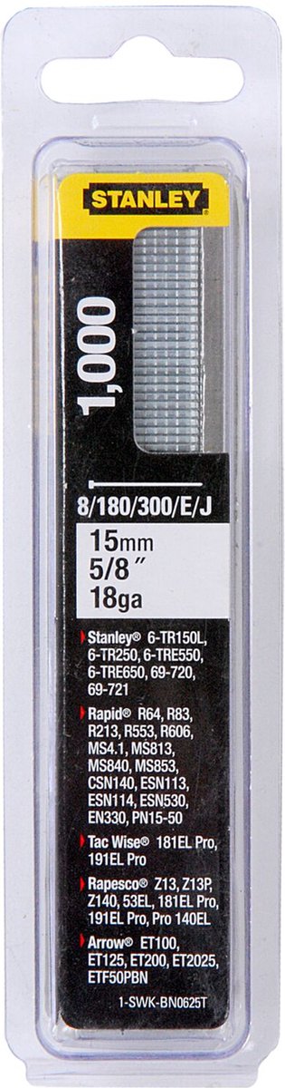 Stanley handgereedschap nagels 15mm type j - 1000 stuks - 1-swk-bn0625t