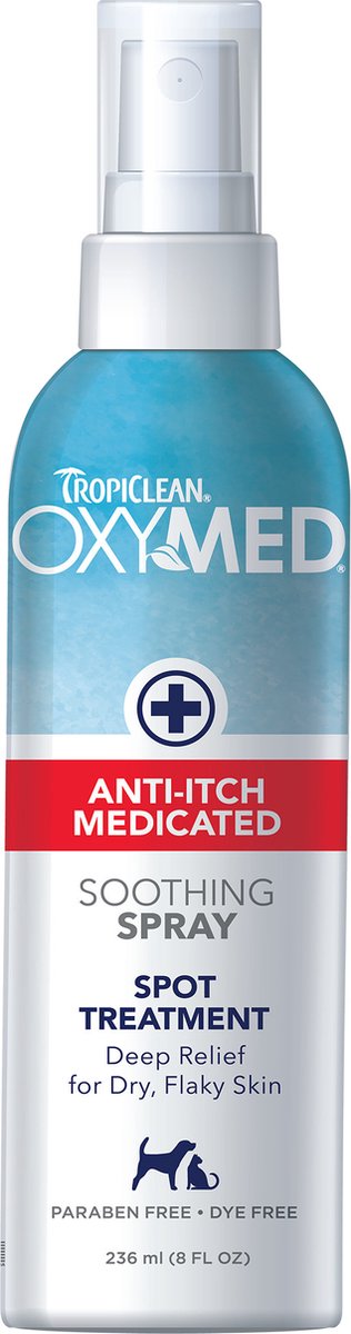 Tropiclean oxymed medicated anti-jeuk spray - snelle verlichting van jeuk - 236 ml