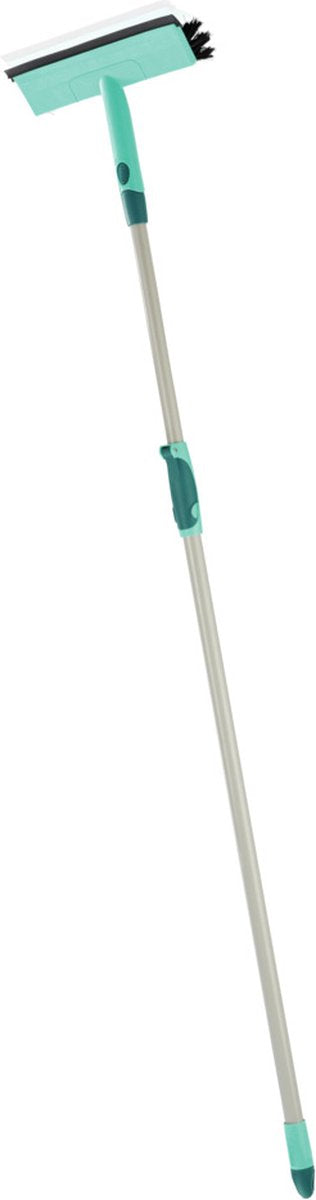 Leifheit raamwisser met borstel en telescoopsteel - 28 cm wisbreedte - 110-190 cm - click system - turquoise - grijs