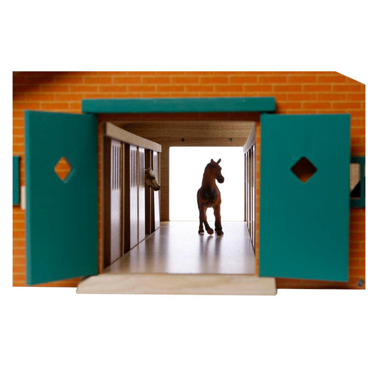 Kids globe paardenstal hout met 9 paardenboxen 1:32
