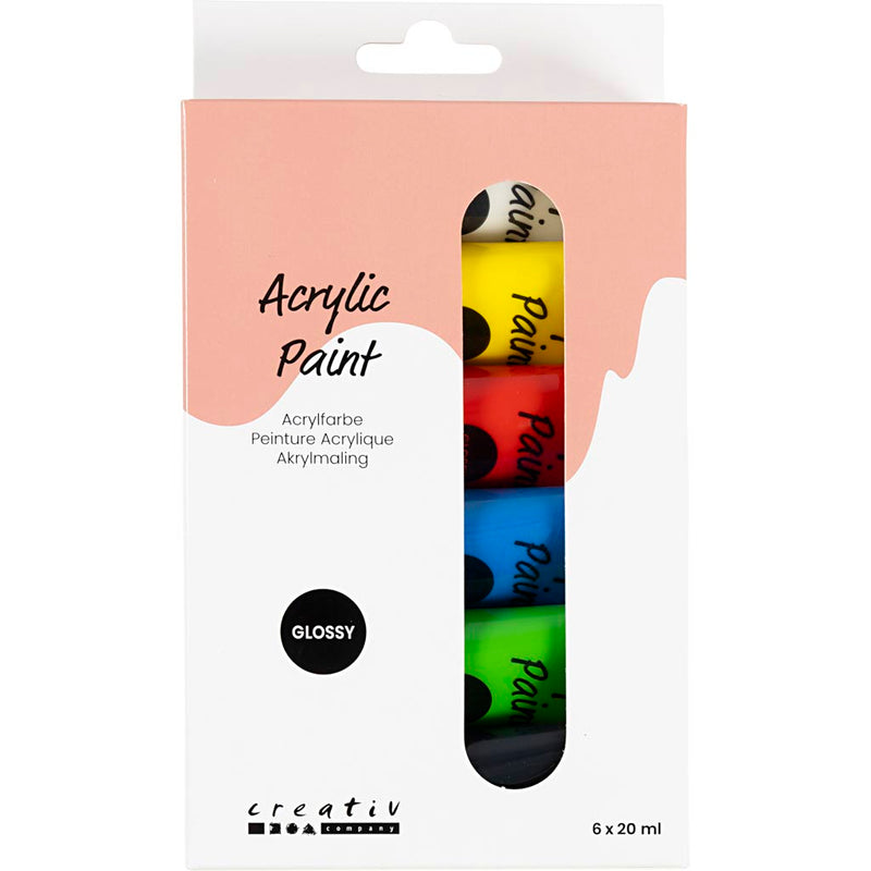 Load image into Gallery viewer, Creativ company acrylverf voor kidneren glossy standaardkleuren, 6x20ml
