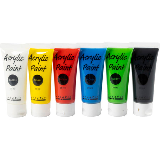 Creativ company acrylverf voor kidneren glossy standaardkleuren, 6x20ml