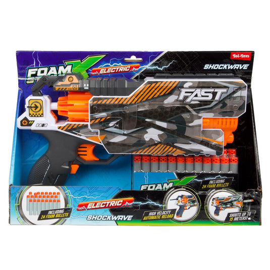 Toi-toys foam strikex elektrisch afschietpistool shockwave met 24 foampijlen
